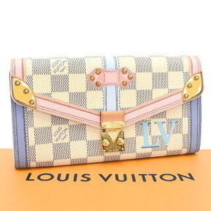 Louis Vuitton Portefeuille Sarah Long Wallet Trunk Damier Azur White